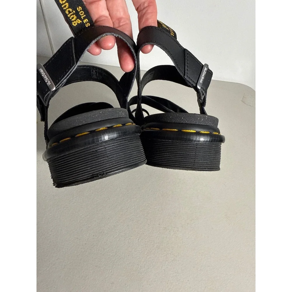 Dr. Martens Nartilla Black Leather Gladiator Toe Loop Platform Sandals Women 10